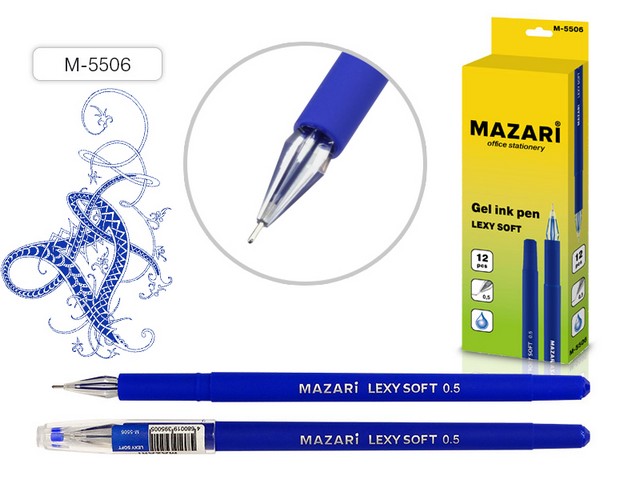 Ручка гелевая MAZARI Lexy soft синяя, игла 0.5мм, пластиковый корпус, кристалл, M-5506 *12/144/576
