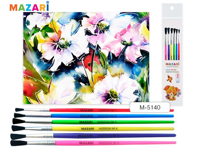 Кисти набор MAZARI 6шт. нейлон (1, 2, 3, 4, 5, 6), M-5140 *10/50