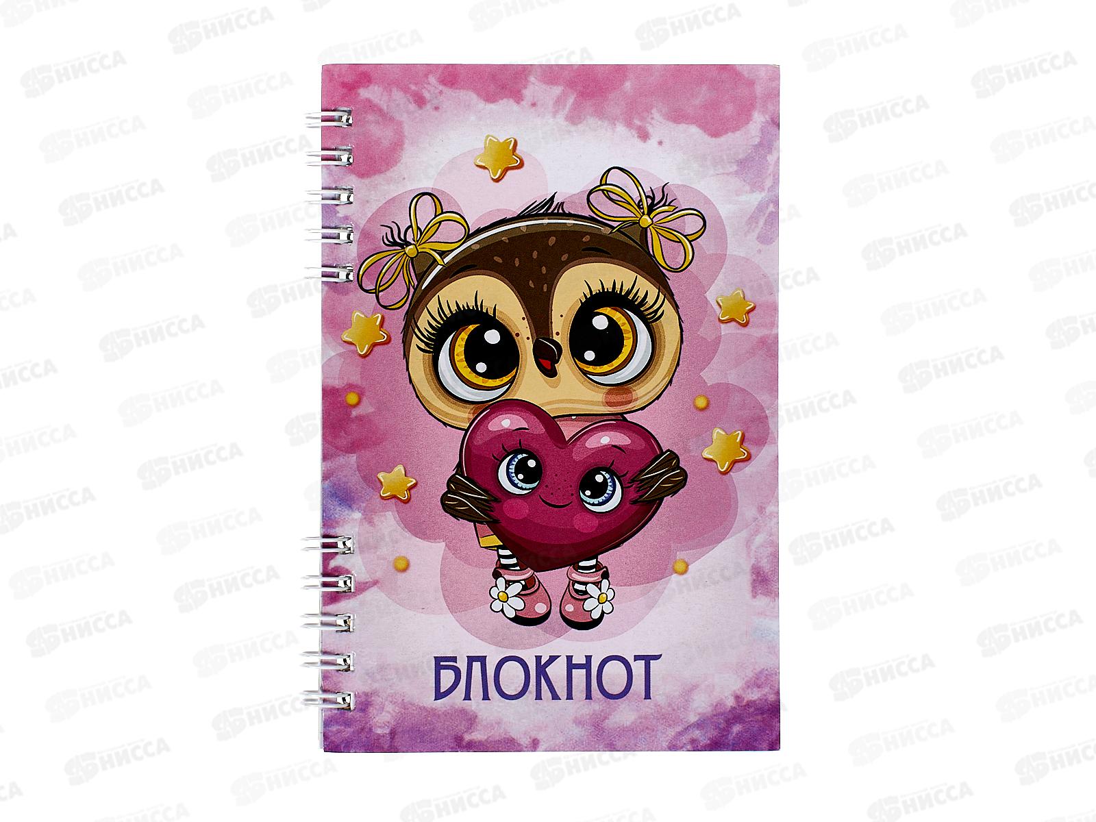 Блокнот 80листов ПГС Совушки, 100*150, глиттер.,на гребне. *12