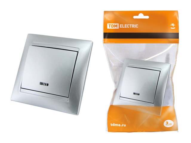 Выключатель TDM 1-клавишный открытой установки,подсветка, 10А серый металлик &quotЛама&quot, 0204 *10