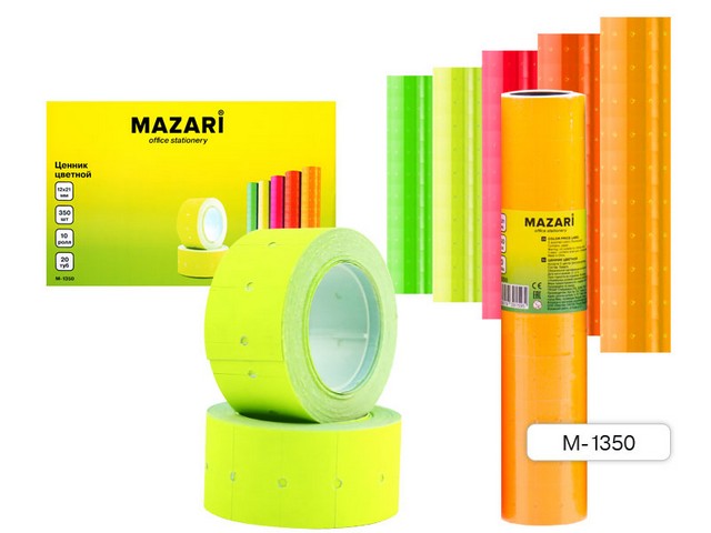 Ценник MAZARI 12*21 350 шт в рулоне, цветной, М-1350 *10/200/800