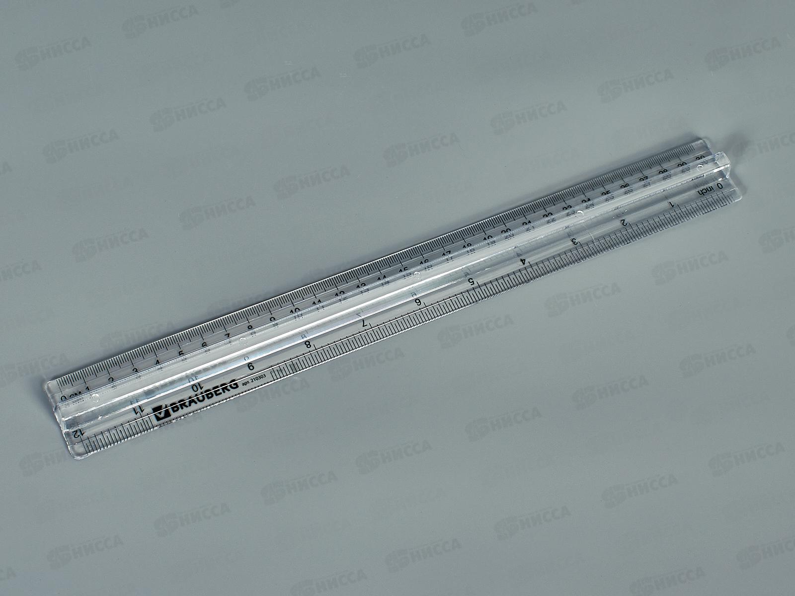 Линейка 30см BRAU с держателем, прозрачная, 210303 *24/96