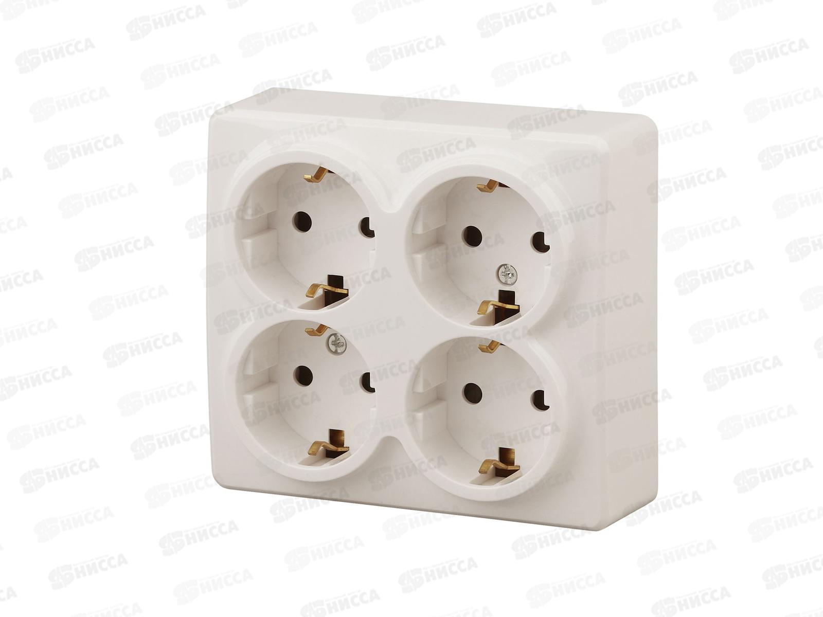 Розетка  Эра открытой установки ,4*2P+Е Schuko со шторками,16А-250В слоновая кость, 11-2211-02 *8