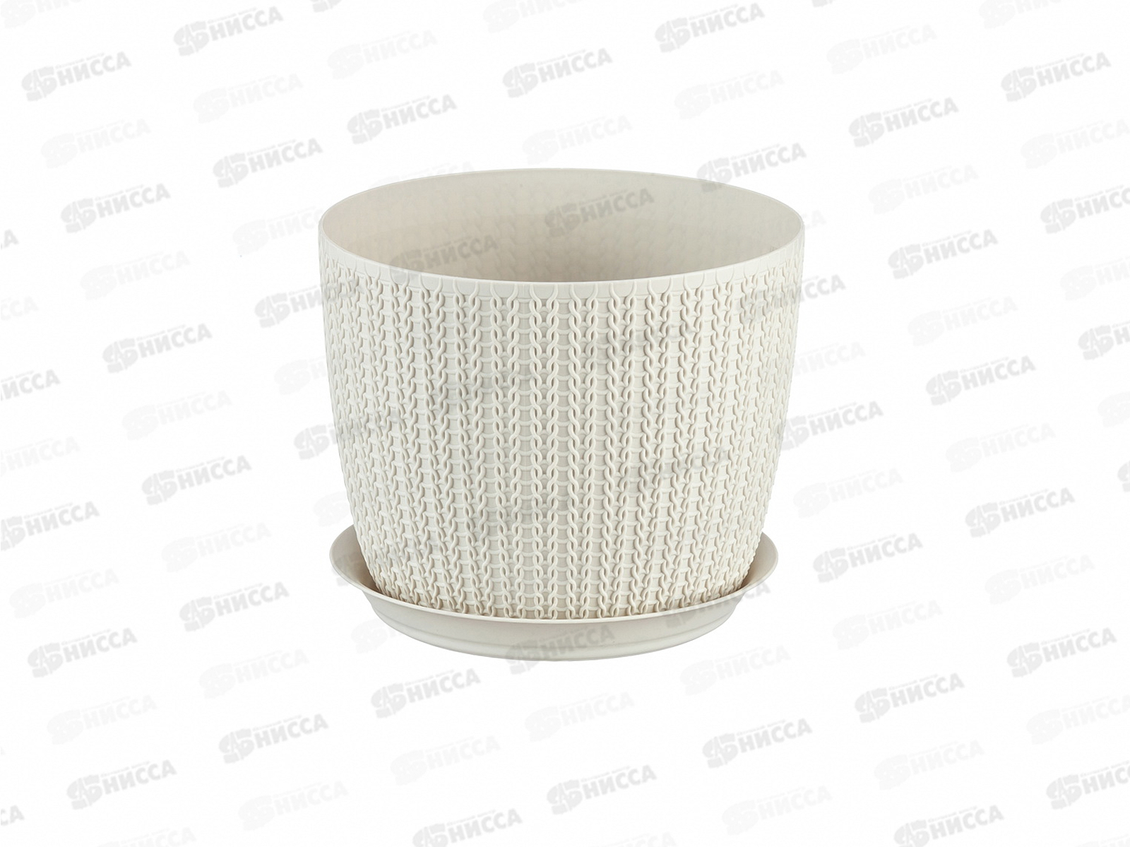 Кашпо ВЯЗАНИЕ D210мм 4,5л с поддоном белый ротанг М3122 *9