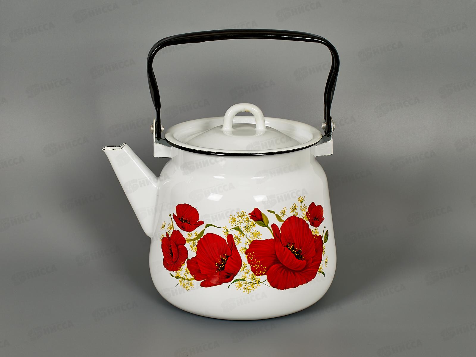 Чайник 3,5л декорированный сферический Маки белый с петлей С2716*67  *4