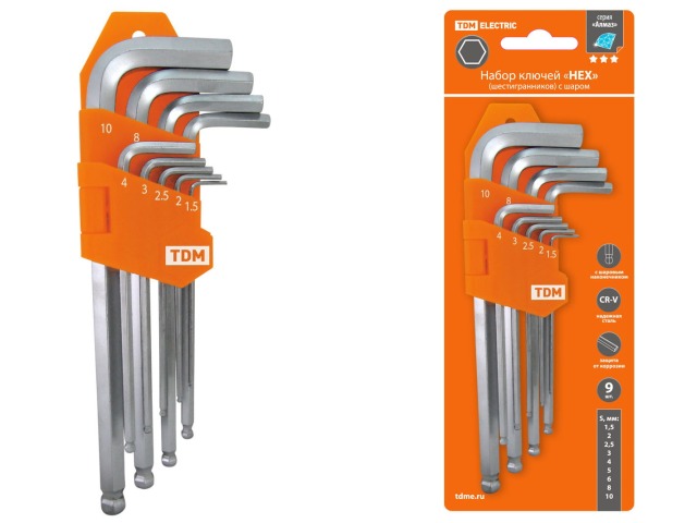 Набор ключей HEX  9 штук 1,5-10мм, блистер., TDM, 0104 *32