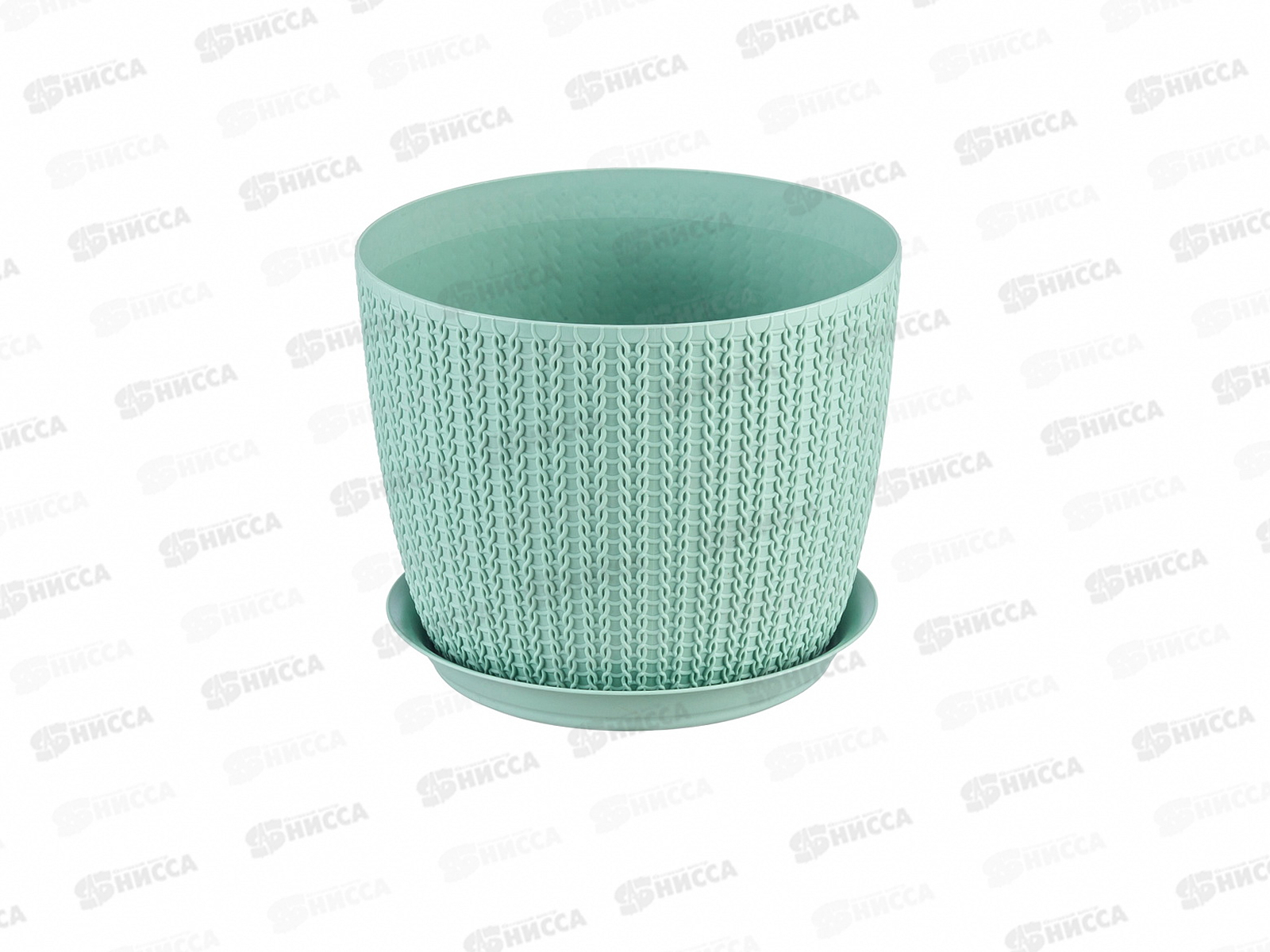 Кашпо ВЯЗАНИЕ D135мм с поддоном фисташковый М3119 *12