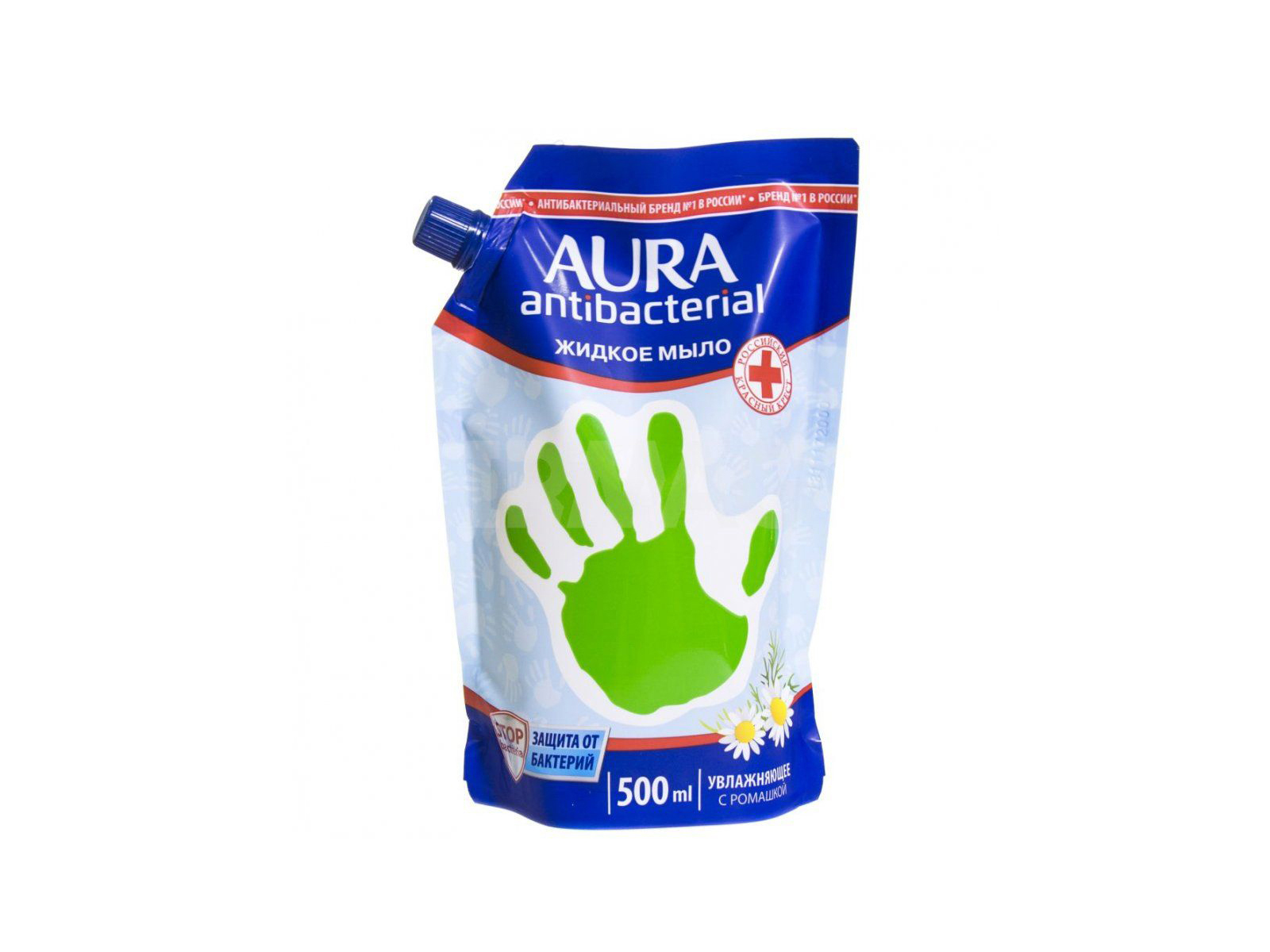 АУРА мыло жидкое 500мл антибактериальное Ромашка дой-пак *12