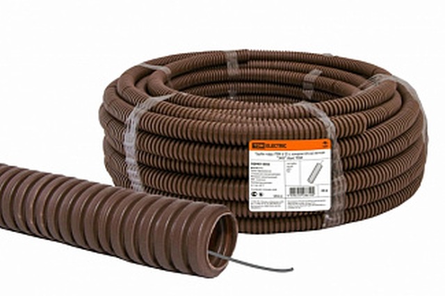 Труба гофрированная ПВХ d25 с зондом (25м) легкая, Бук, 0043 TDM *25