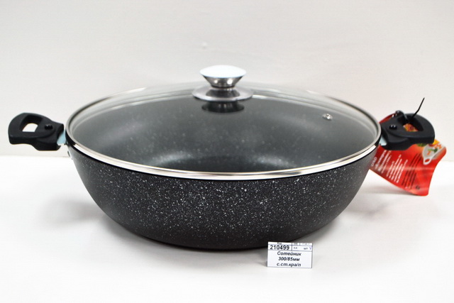 Сотейник 300/85мм антипригарное покрытие, стеклянная крышка, съемные ручки, цвет темный мрамор смт308а *3