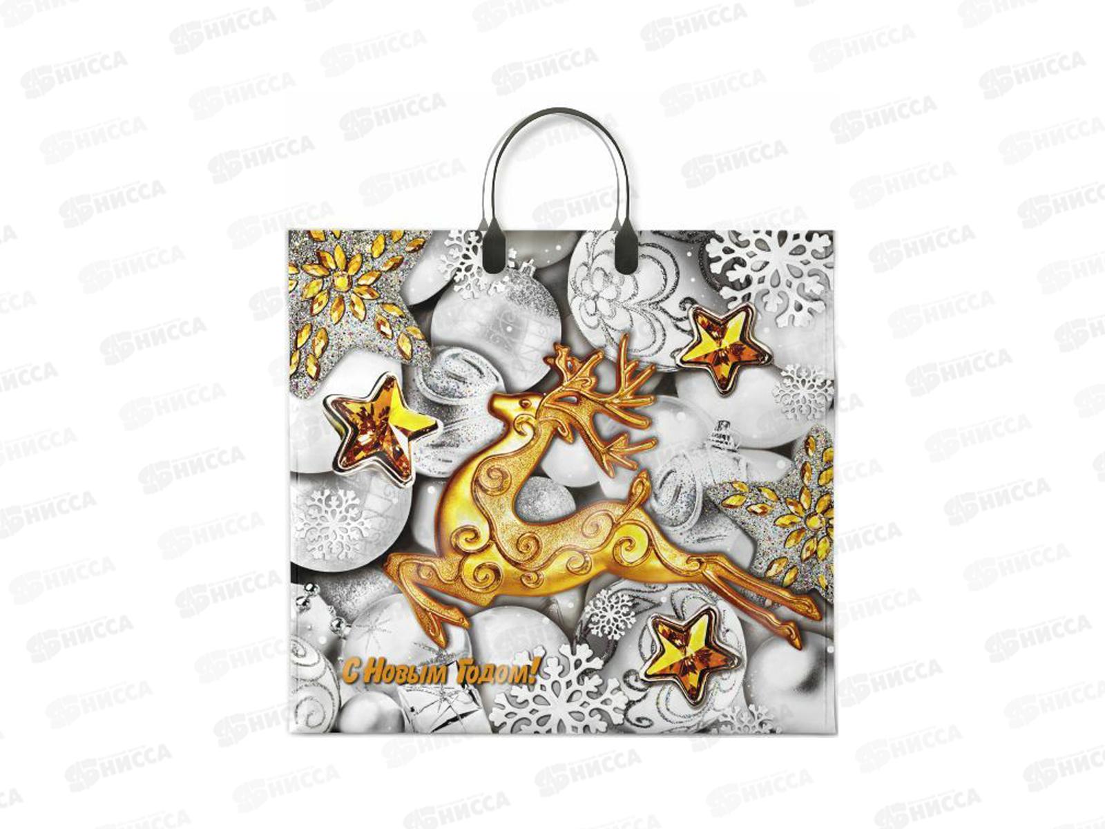 Пакет с пластиковой ручкой Новый Год 38*35  Серебро *10/100