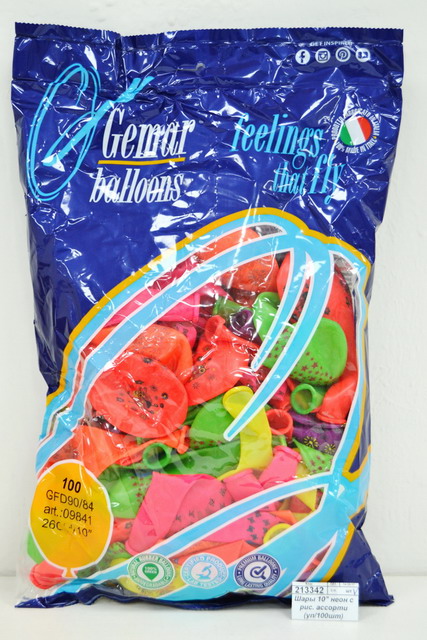 Шары 10&quot неоновые с рисунком ассорти (100шт в упаковке) 1103-0006 *100