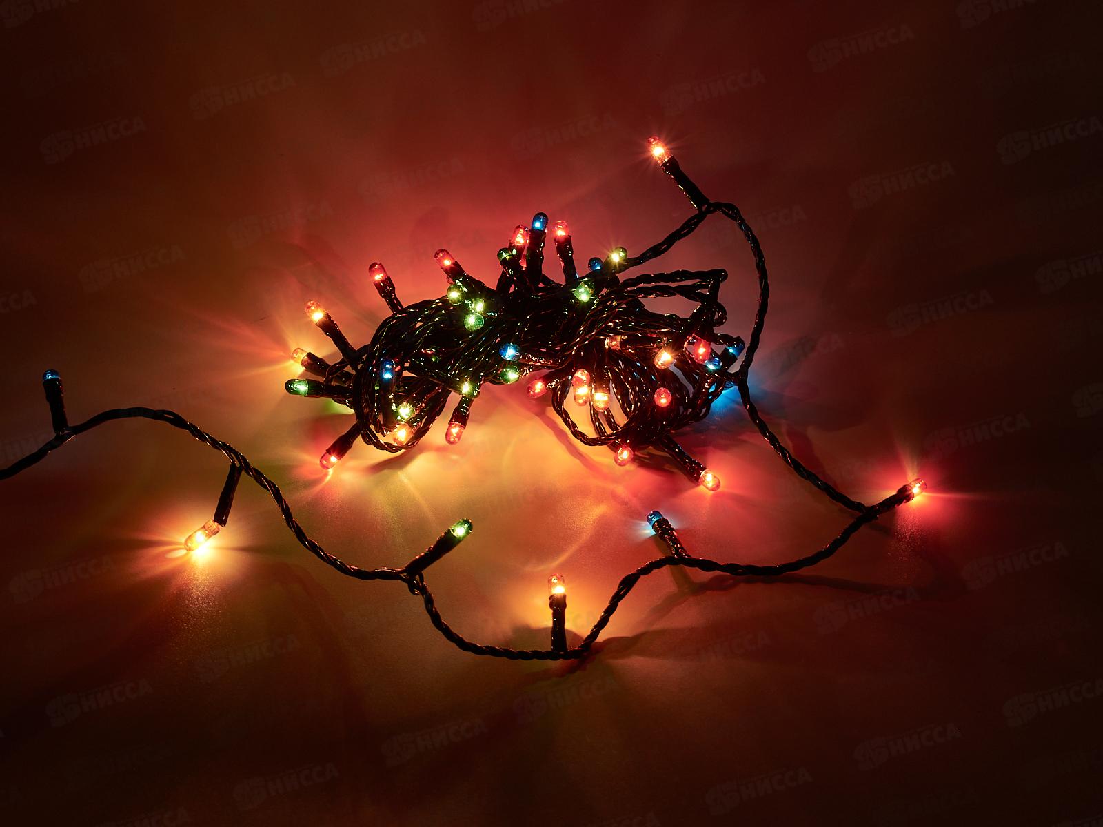 Гирлянда электрическая, новогодняя 3,5 м., 60 ламп, черный провод, разноцв., 220В, 50Гц, AL-3726-1 *100