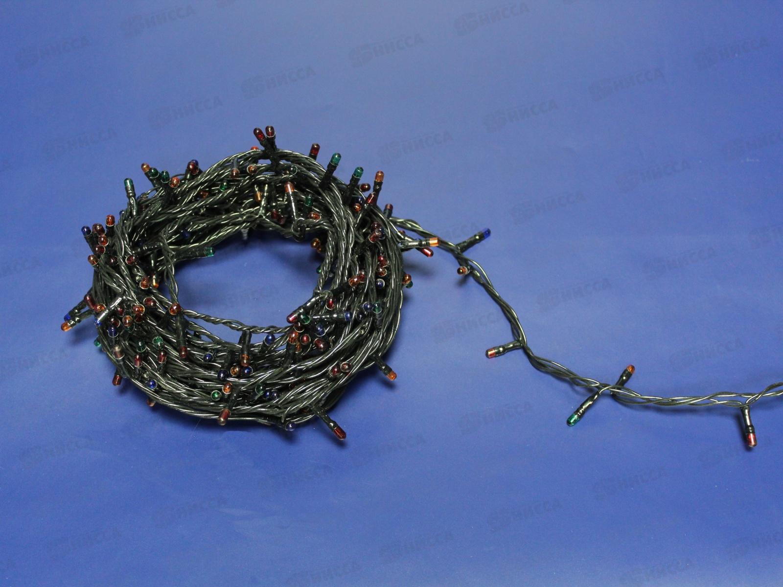 Гирлянда электрическая, новогодняя 10,0 м., 300 ламп, черный провод, разноцв., 220В, 50Гц, AL-3726-7 *100