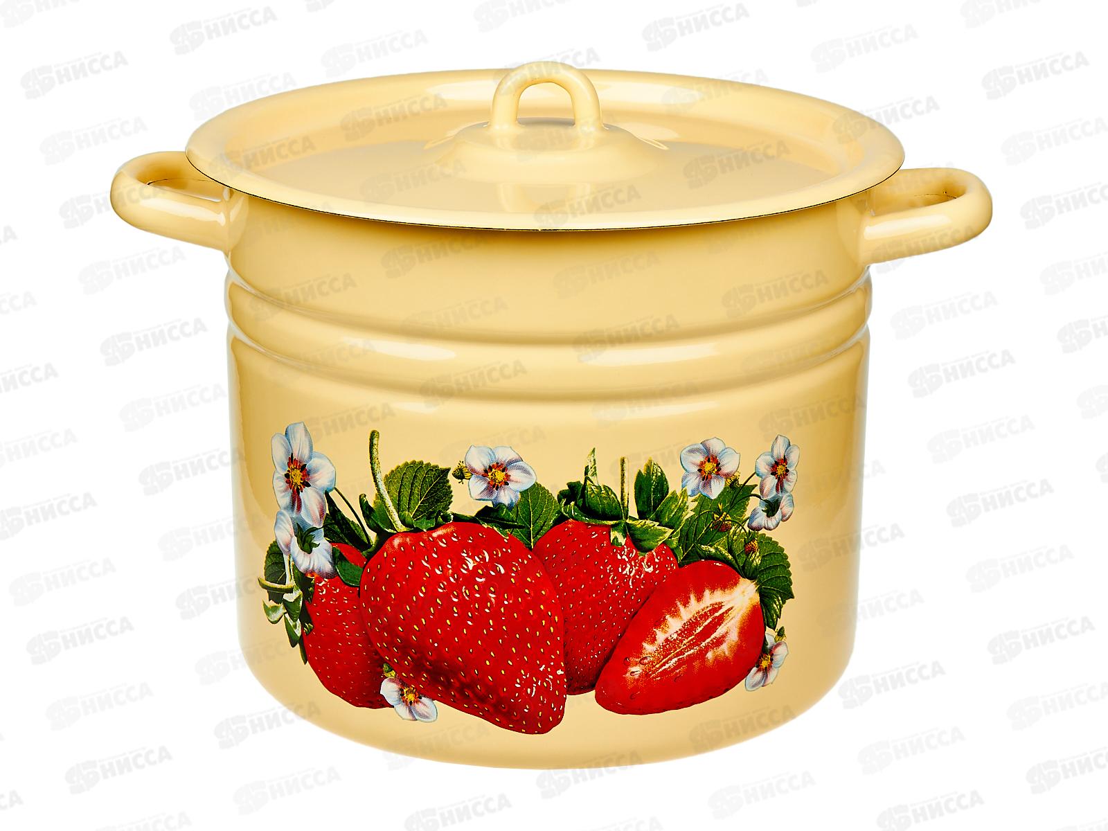 Кастрюля 9,0л цилиндрическая Клубника садовая палевая с петлей С1622.П*59 *2
