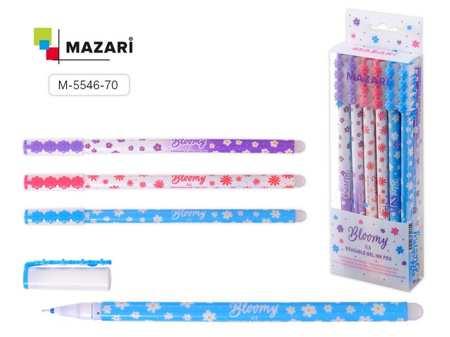 Ручка пишет-стирает MAZARI Bloomy синяя, игла 0.5, M-5546 *12/144/1728