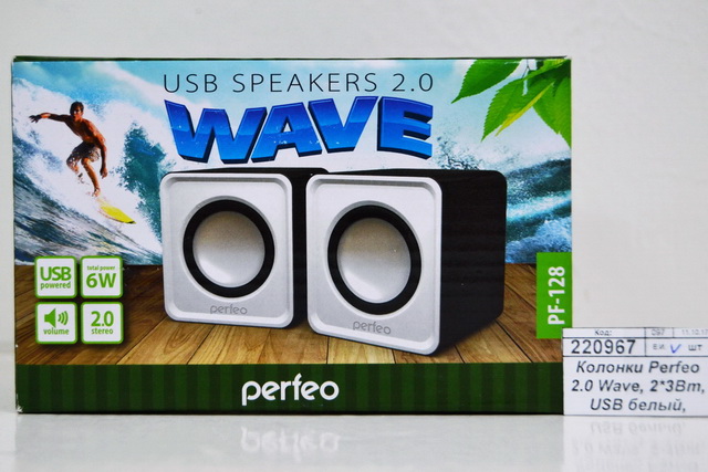 Колонки Perfeo 2.0 Wave, 2*3Вт, USB белый, PF-128-W