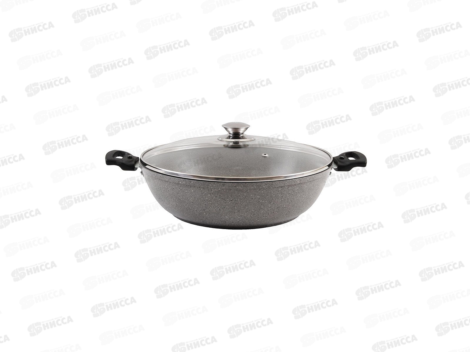 Сотейник 300/85мм антипригарное покрытие, стеклянная крышка, съемные ручки, цвет светлый мрамор  смс308а   *3