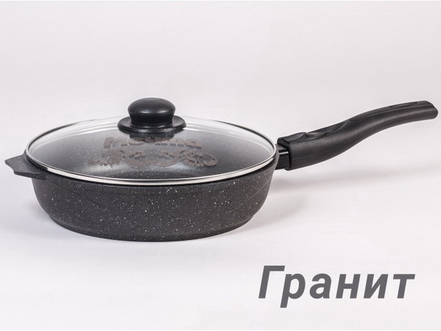 Сковорода 280мм ГРАНИТ СО СЪЕМНОЙ РУЧКОЙ стеклянная крышка С028701