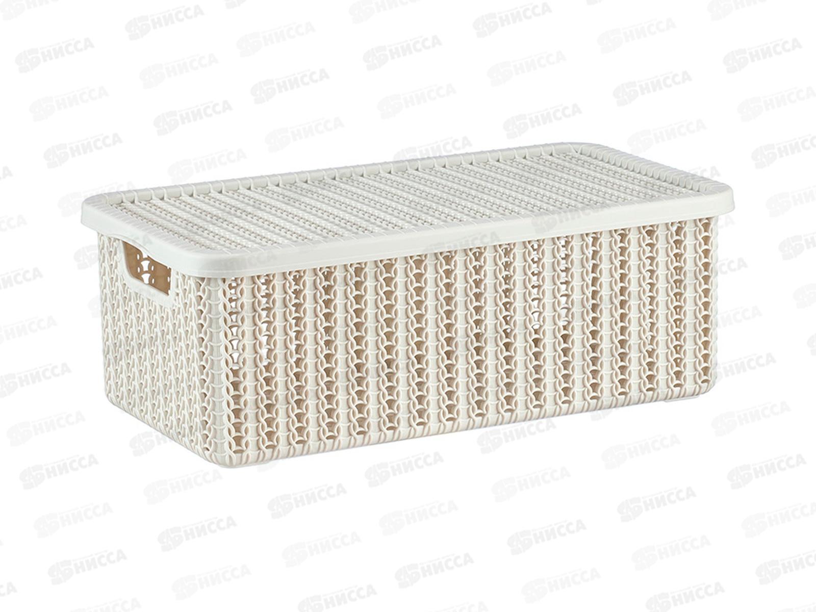 Коробка 6л ВЯЗАНИЕ с крышкой белый ротанг М2370 *6