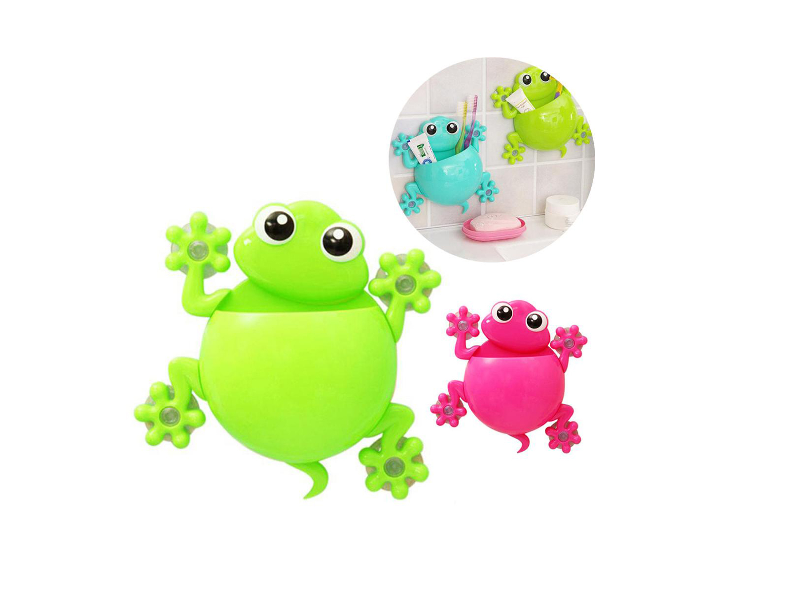 Подставка под зубные щетки Лягушка на присосках, пластик (048203)  Ж