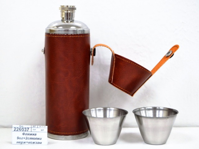 Фляжка 9oz 270мл +2стопки нерж+кожзам (048348)  Ж
