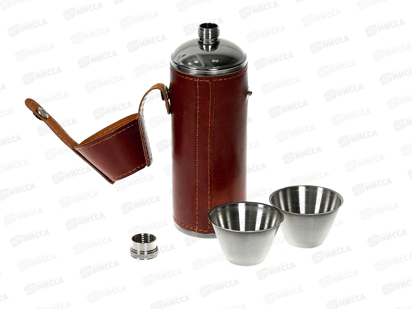 Фляжка 9oz 270мл +2стопки нерж+кожзам (048348)  Ж
