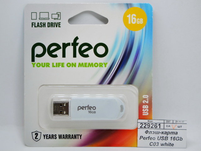Флэш-карта Perfeo USB 16Gb C03 white