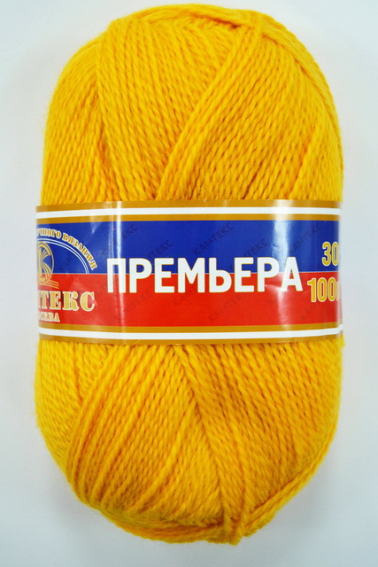 Пряжа Премьера шерсть 100% 100гр 300м желтый 104 *10