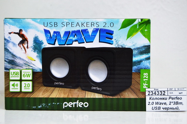 Колонки Perfeo 2.0 Wave, 2*3Вт, USB черный, PF-128-B