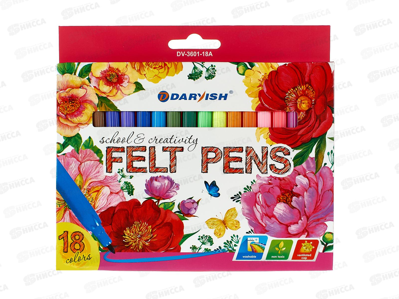 Фломастеры 18 цветов  Darvish  для девочек, картонная упаковка, DV-3601-18А*12/96