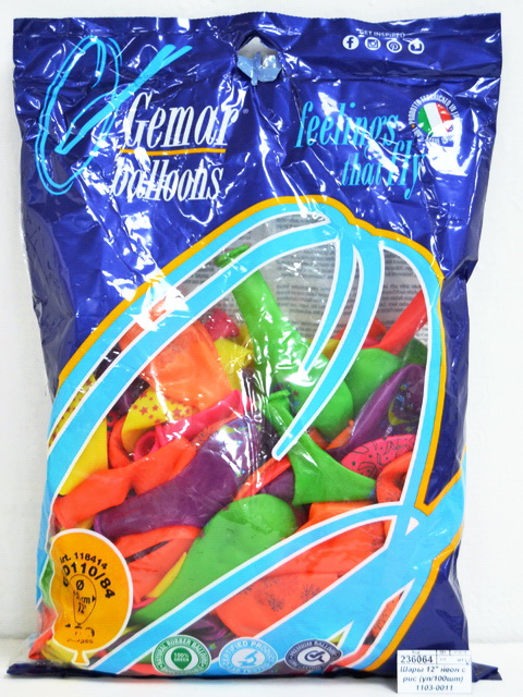 Шары 12&quot неоновые с рисунком (100шт в упаковке) 1103-0011