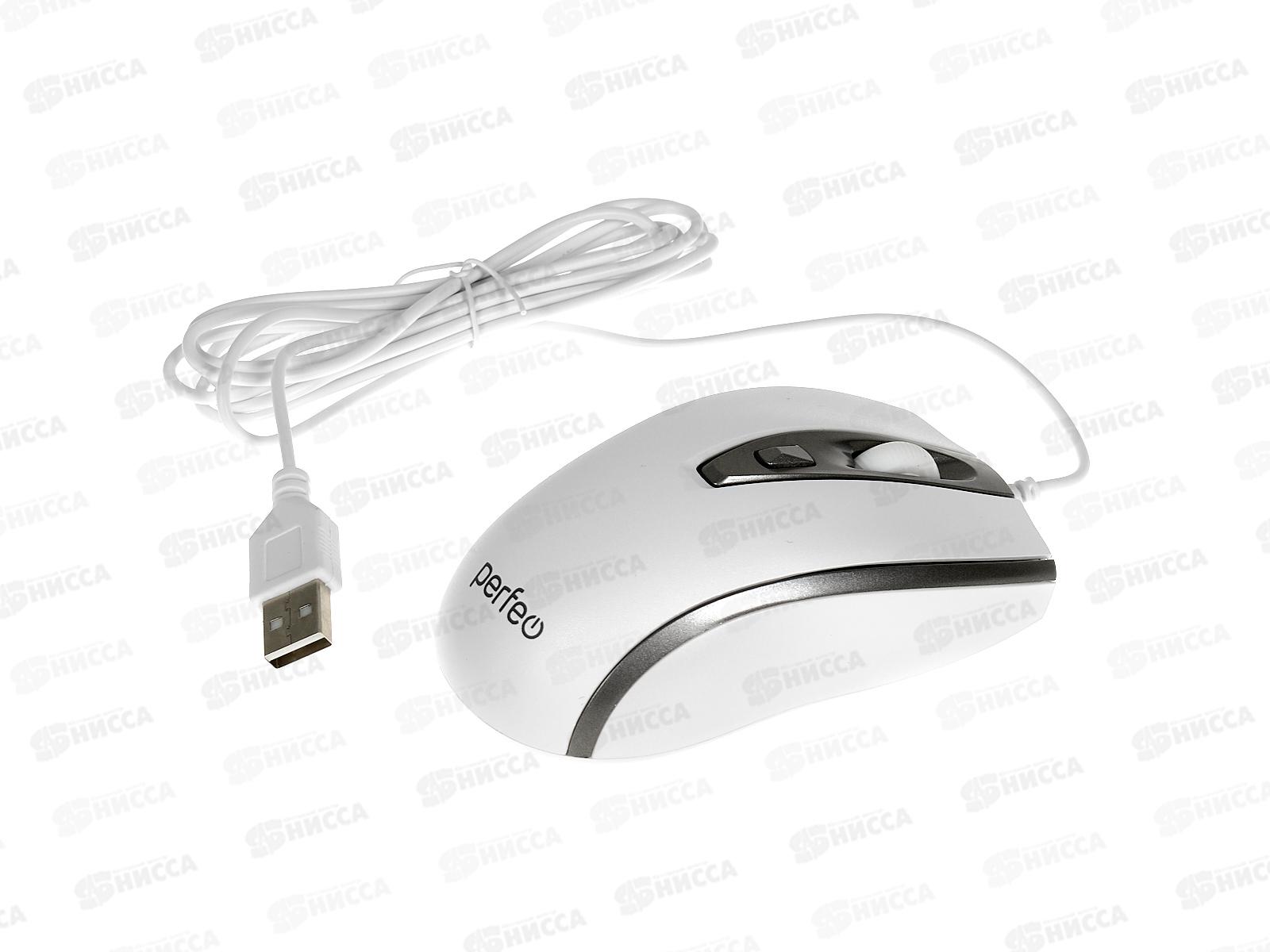 Мышь PERFEO оптическая, 4 кнопки USB, бело-серая, PF-383-OP-W/GR (PF_4931)