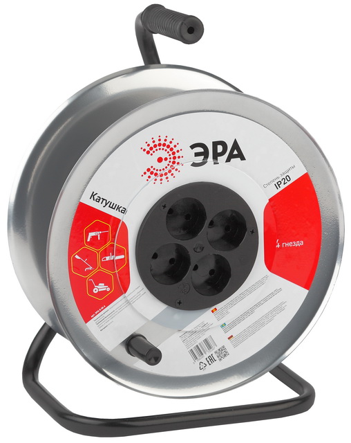 Катушка для удлинителя металлическая ЭРА без заземления,  4гнезда, K-M-4 *2