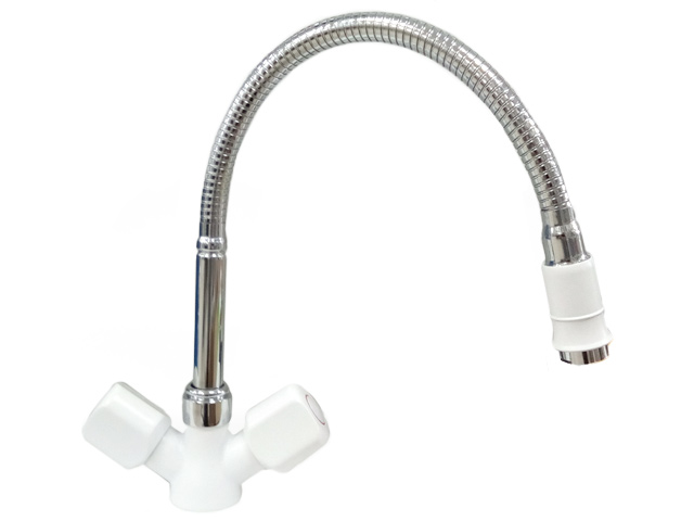 Смеситель для кухни РОТАТО Р58324-7 белый, гибкий излив.