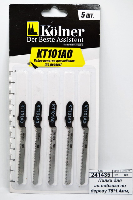 Пилки для электрического лобзика по дереву 75*1.4мм, Kolner KT101АО *500