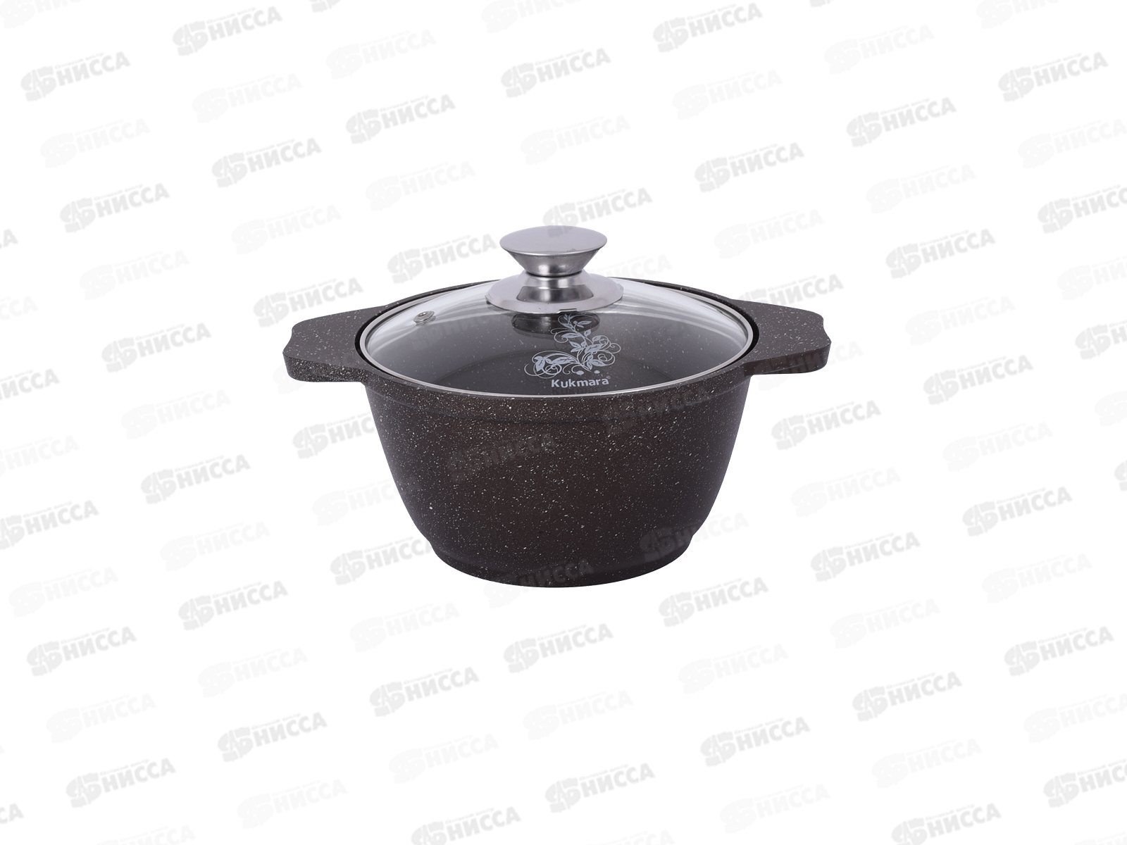 Кастрюля 1,0л со стеклянной крышкой антипригарное покрытие кмк12а(кофейный мрамор)  *1