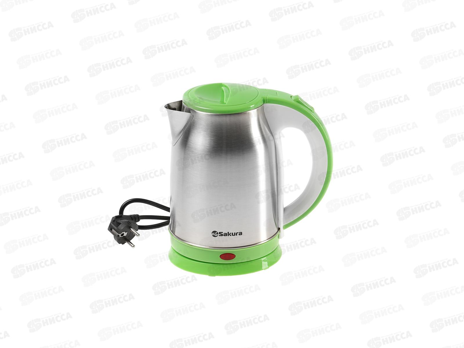 Чайник электрический SA-2147G 1,8л нержавеющая сталь+зелёный дисковый