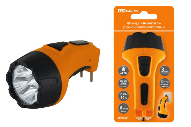Фонарь TDM Комета-1 ручной аккум., 4LED, 0.5Ач вилка, 0039 *15
