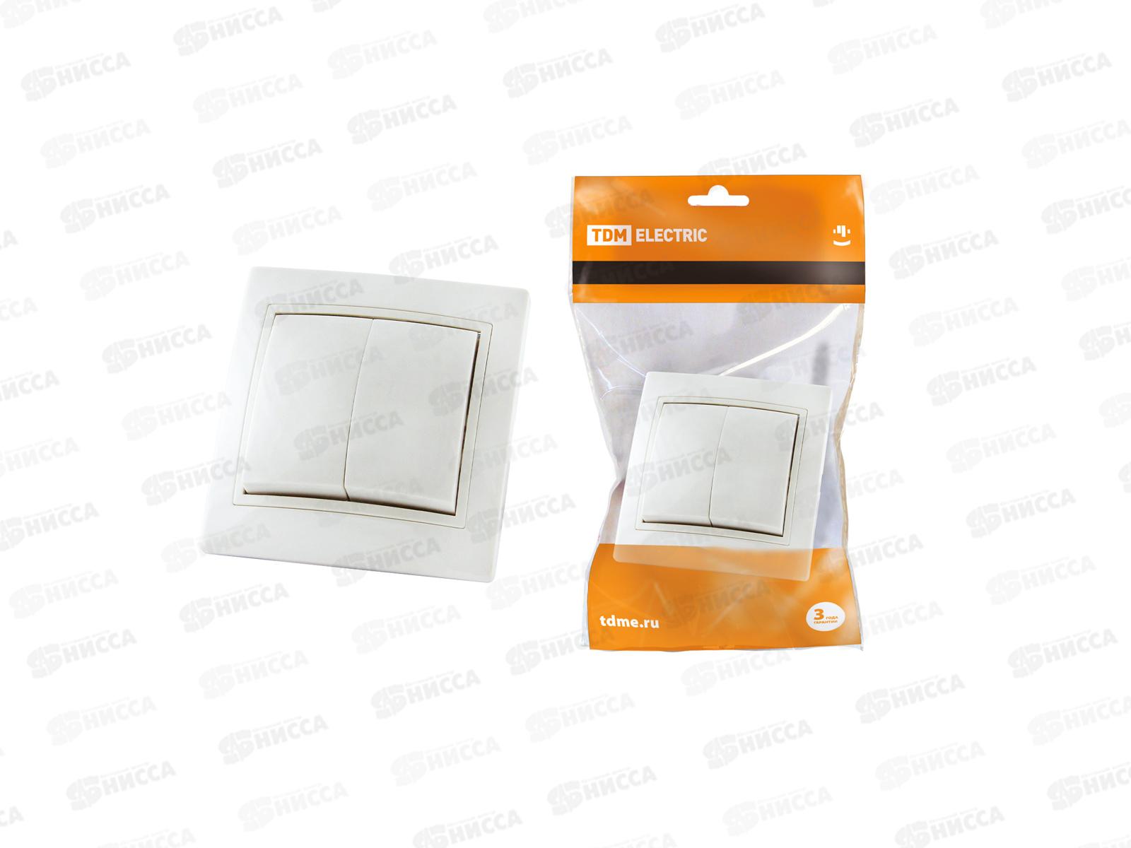 Выключатель TDM 2-клавишный 10А белый Таймыр бакелит, 0502