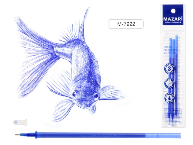 Стержни гелевые пиши-стирай MAZARI 126мм,синий, 0.5мм,(3шт) 7922 *50/400