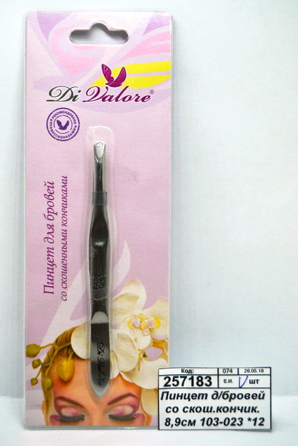 Пинцет для бровей со скошенным кончиком 8,9см 103-023 *12