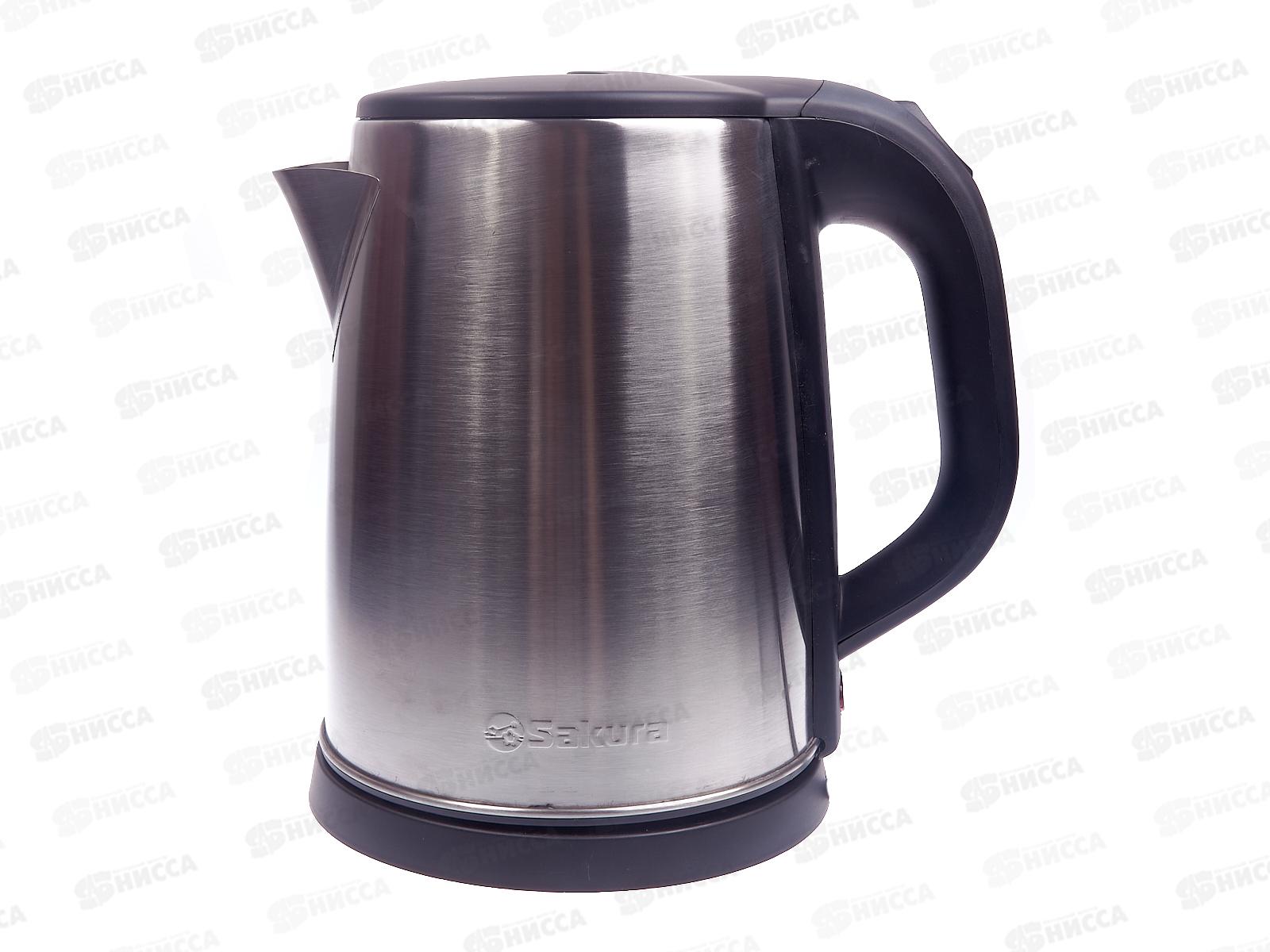 Чайник электрический SA-2149 2,0л нержавеющая сталь+черный  дисковый