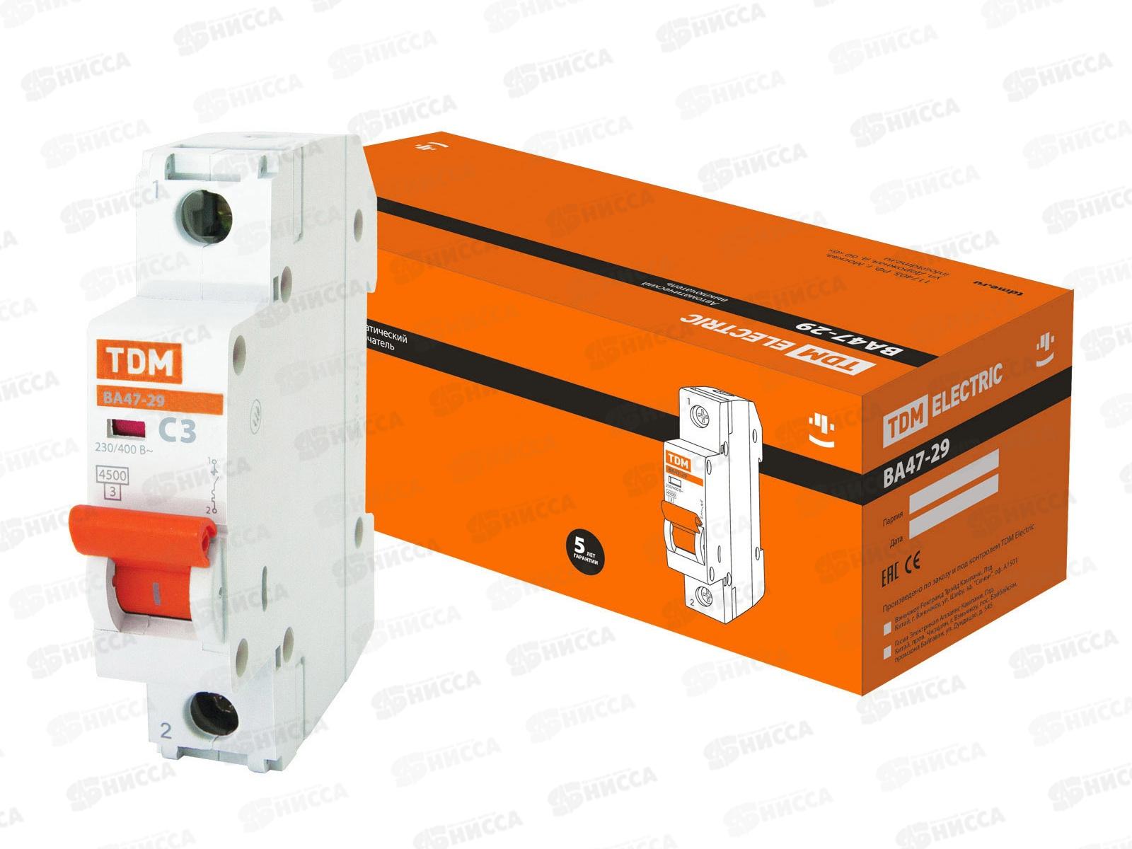 Автоматический выключатель ВА47-29 1P 3А 4,5кА C TDM, 0067 *12/120