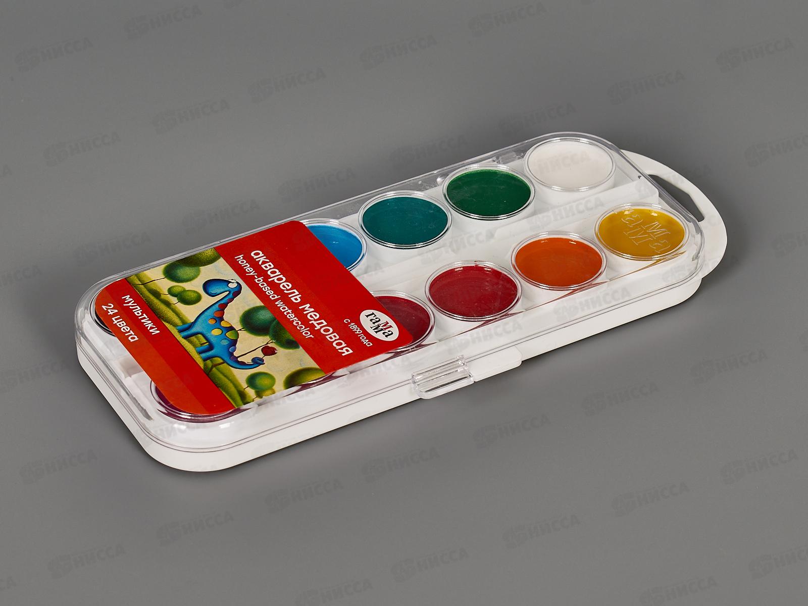 Акварель ГАММА Мультики New 24 цветов  пластиковая упаковка, без кисти, 211046_24 *18