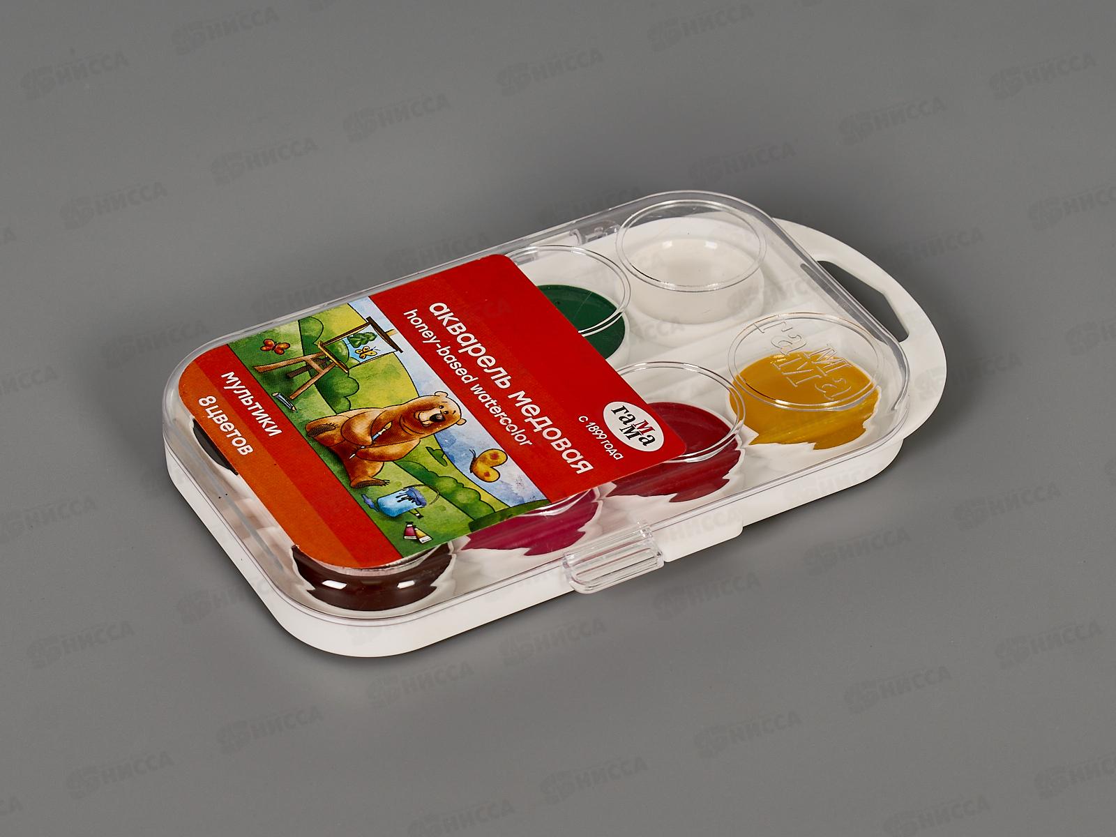 Акварель ГАММА Мультики New 8 цветов  пластиковая упаковка, без кисти, 211046_8 *16