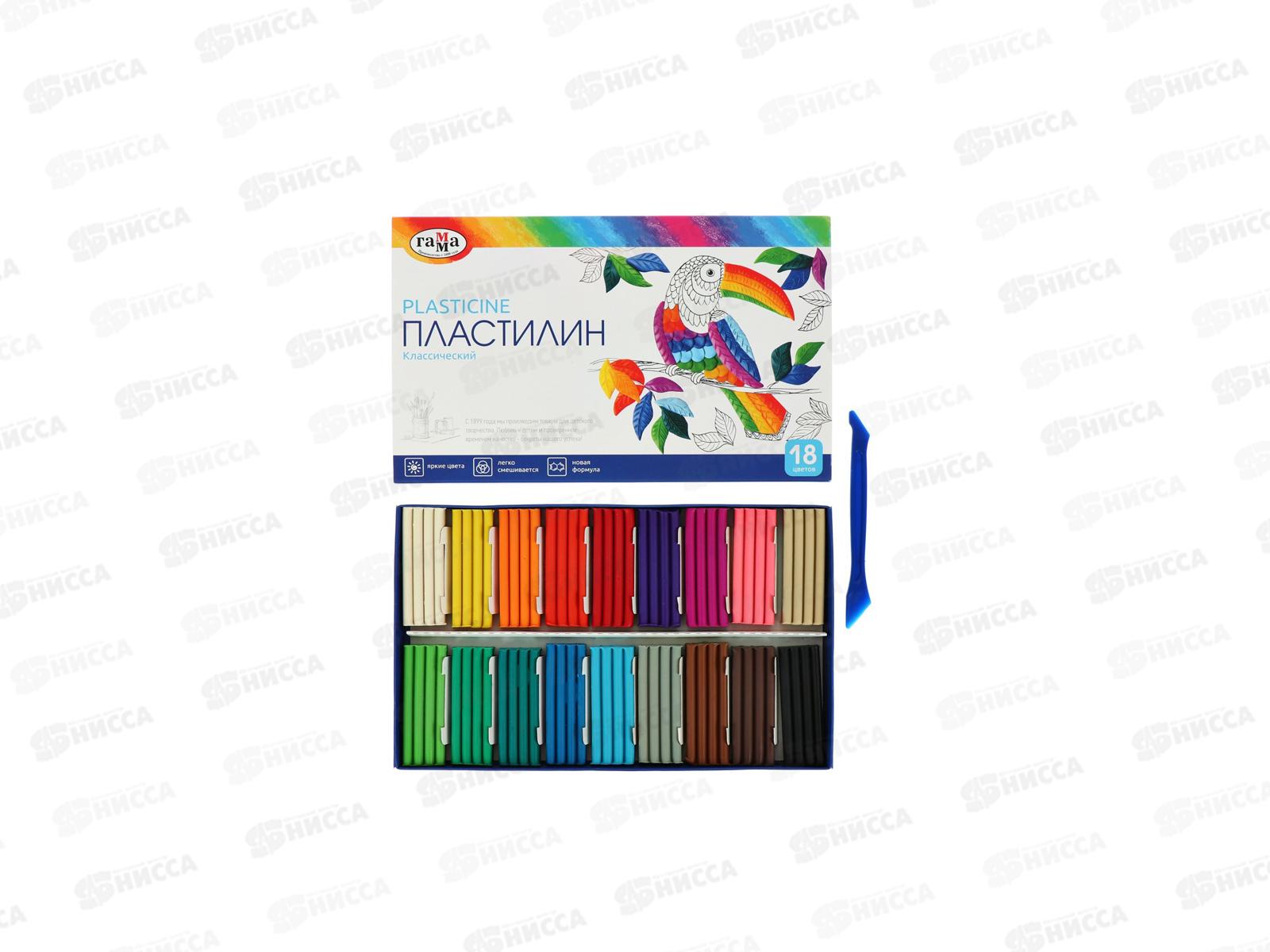 Пластилин 18 цветов 360грамм ГАММА Классический со стеком, 281035 *10