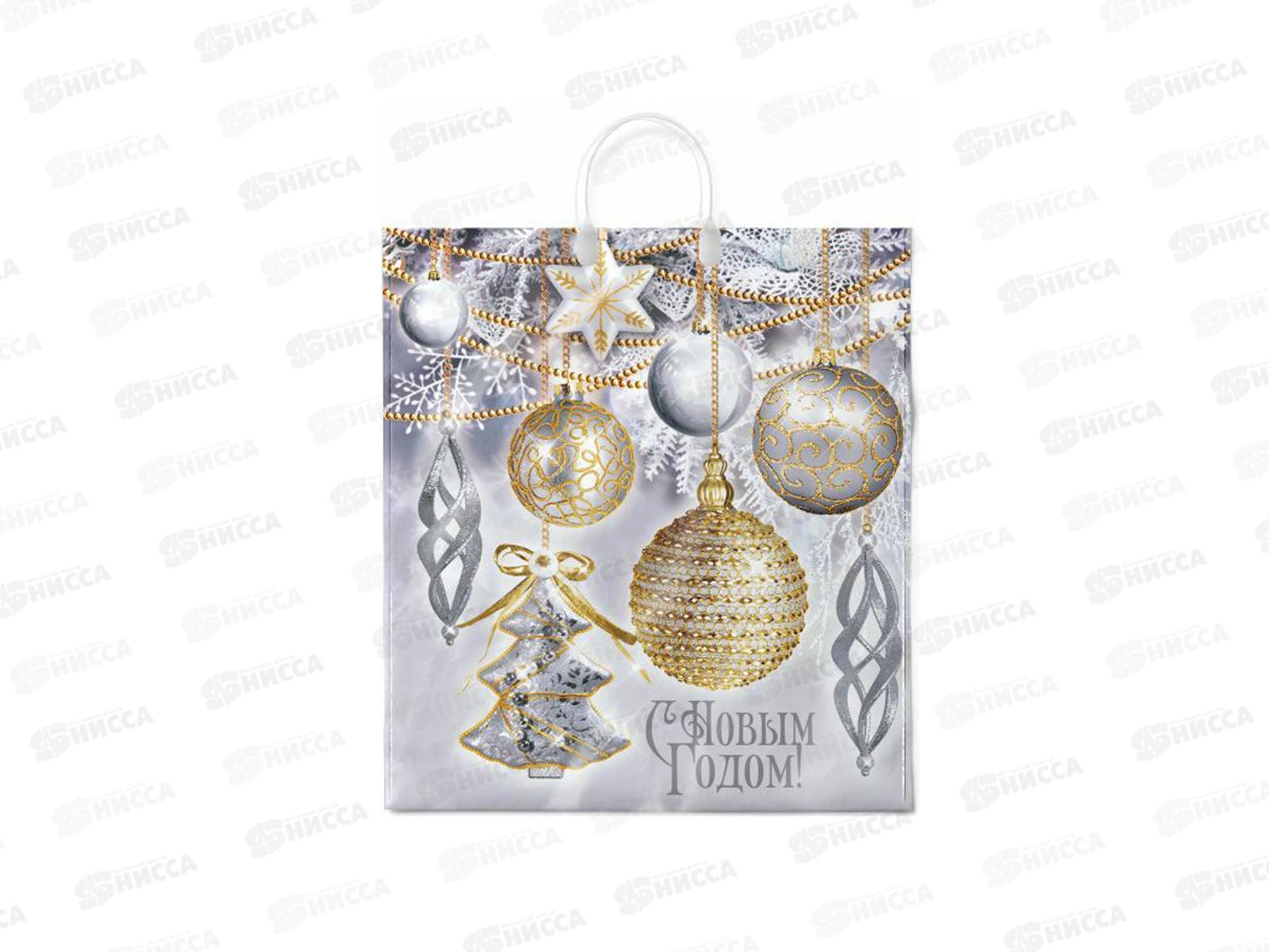 Пакет с пластиковой ручкой Новый Год 40*44  Блики *10/100