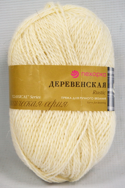 Пряжа Деревенская белый шерсть100% 100гр 250м 01