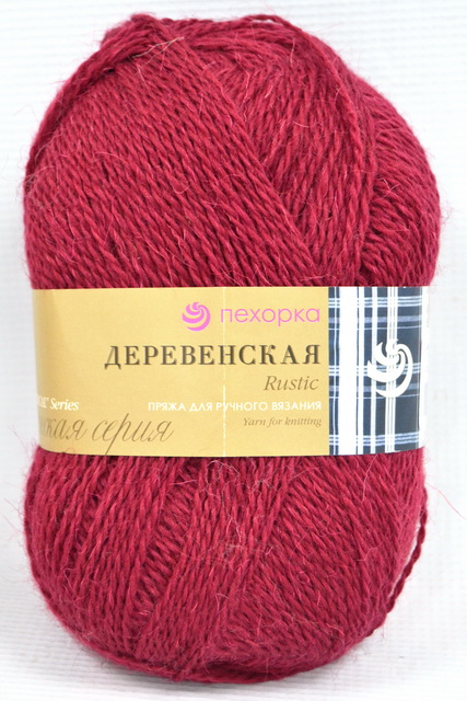 Пряжа Деревенская бордо шерсть100% 100гр 250м 07